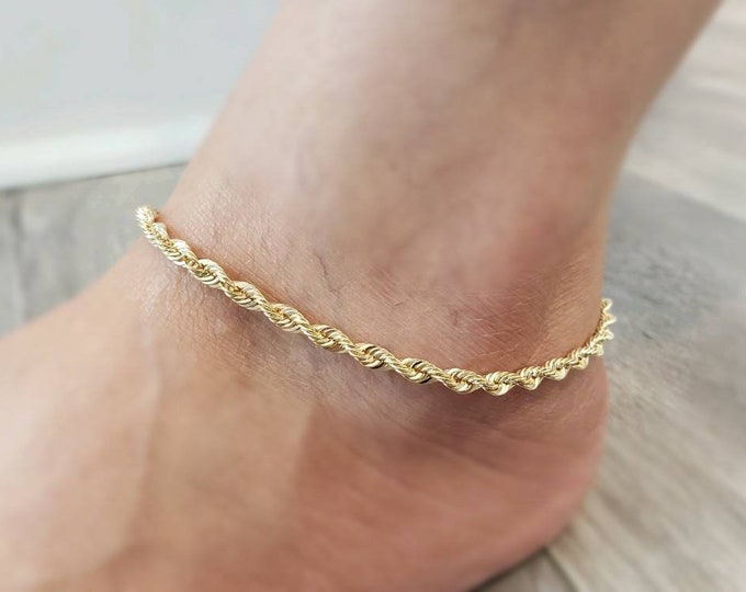 Anklet 10K Real Yellow Gold • 4.00 mm Thickness  Rope  High Quality Anklet • 10" Inches •