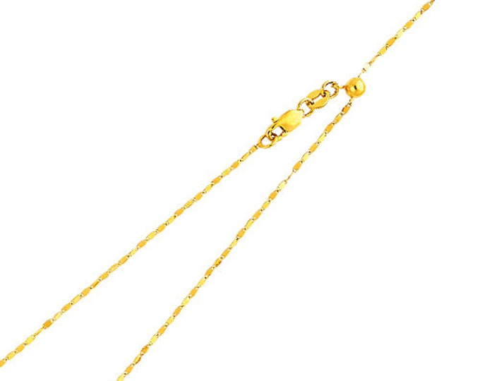 Adjustable Twist Mirror Chain 14K Solid Yellow or White Gold in  10 - 20" Inches 1.20 mm Pull The Ball to adjust the Length of Chain