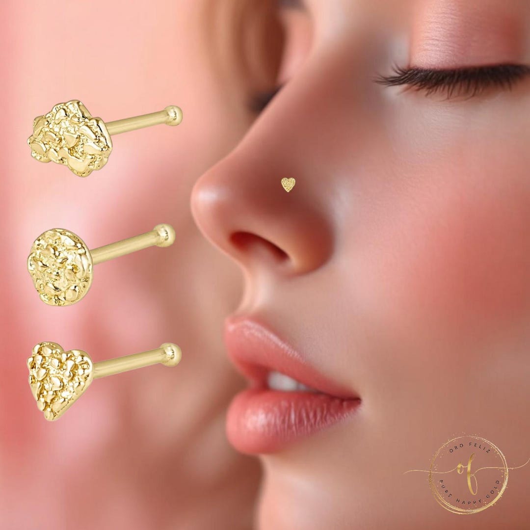 Solid Gold Mm Nose Ring NUGGET 14K Solid Yellow Gold Size Mm