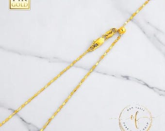 Adjustable Twist Mirror Chain 14K Solid Yellow or White Gold in  10 - 20" Inches 1.20 mm Pull The Ball to adjust the Length of Chain