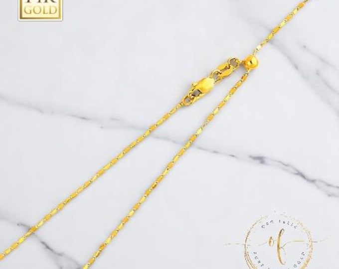 Adjustable Twist Mirror Chain 14K Solid Yellow or White Gold in  10 - 20" Inches 1.20 mm Pull The Ball to adjust the Length of Chain