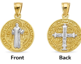 Double Sided 14K 2 Tone Yellow GOLD •  Beautiful San Benito Pendant Charm Men's Women's • 4 sizes Available  Sold Pendant Only .