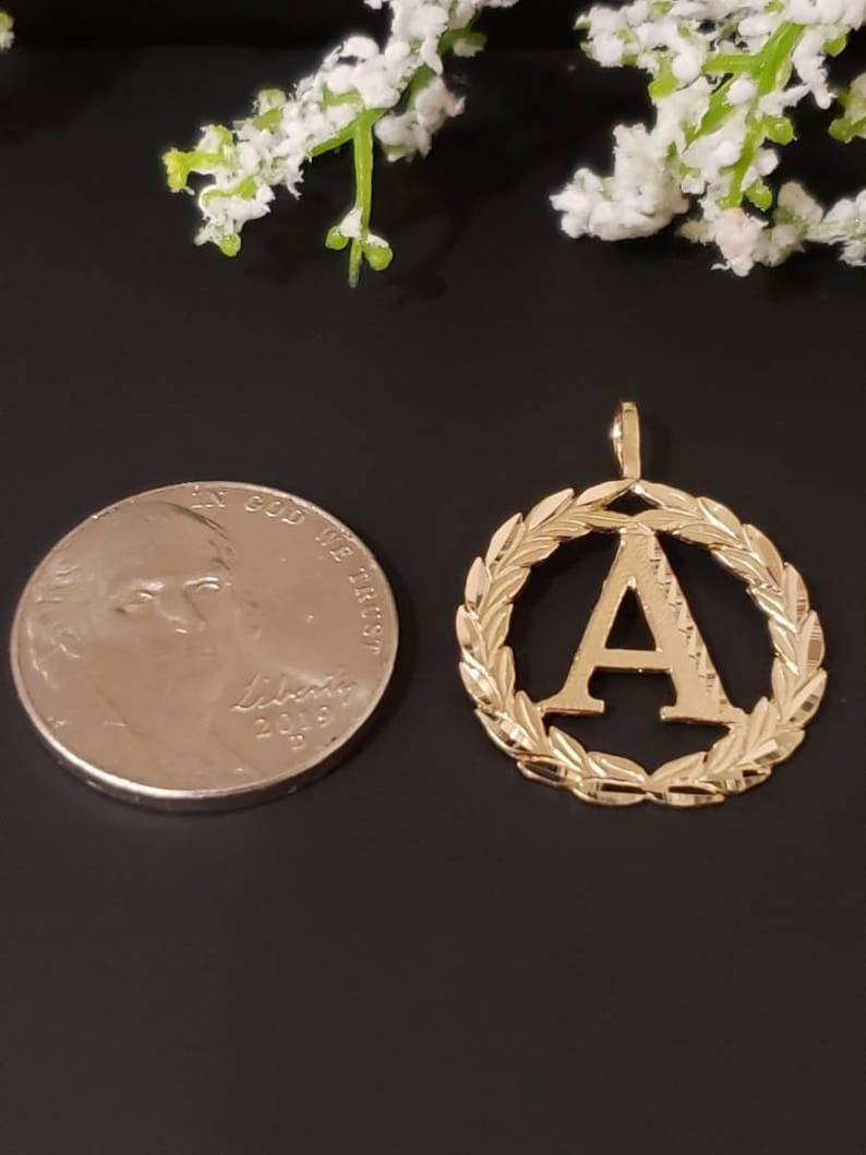 GraduationBridesmaidsBirthdayWedding 14K Solid Gold Pendant Wreath Circle Initial Letter Charm A-Z Necklace With Or Without Box Chain