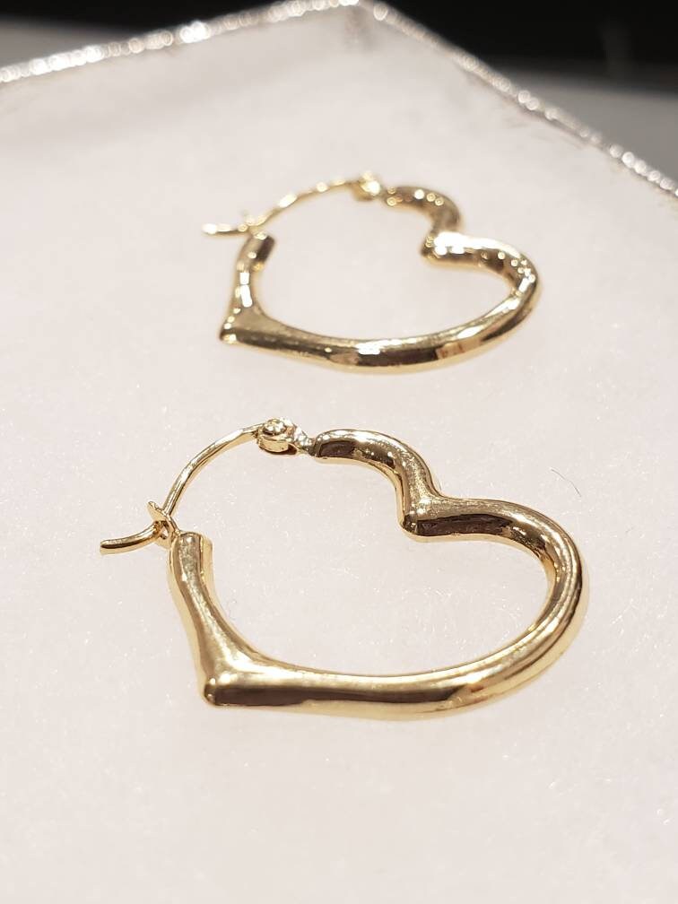 thumbnail image 2 of 10K Real Gold Heart Hoop Earrings, 2mm X 13mm, Hypoallergenic, ALEX AND ELSA 2 of 4