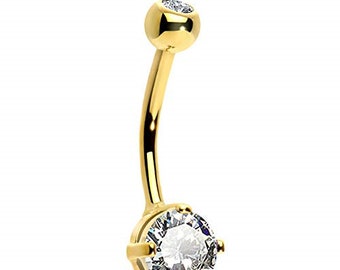 14K Solid Gold •  Solitaire  Round Comfortable  • Belly Button NAVEL• Body Piercing Jewelry• Belly Ring •  Navel Piercing •5 mm 6 mm 7mm •