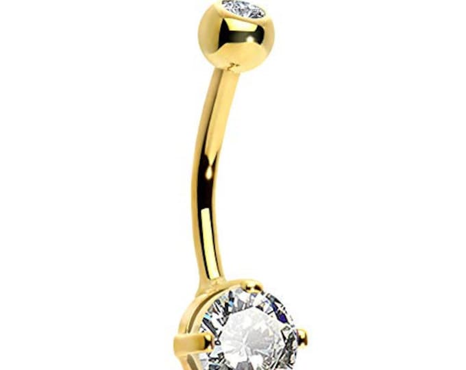 14K Solid Gold •  Solitaire  Round Comfortable  • Belly Button NAVEL• Body Piercing Jewelry• Belly Ring •  Navel Piercing •5 mm 6 mm 7mm •