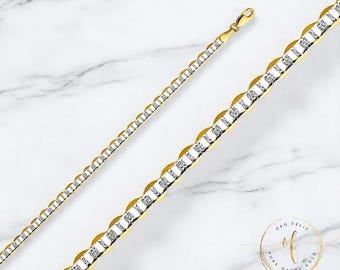 Real 14K Gold Hollow Gucci Light Flat Mariner Chain White Pave  2.00mm - 5.50 mm  Mens Women 16 " -24 "