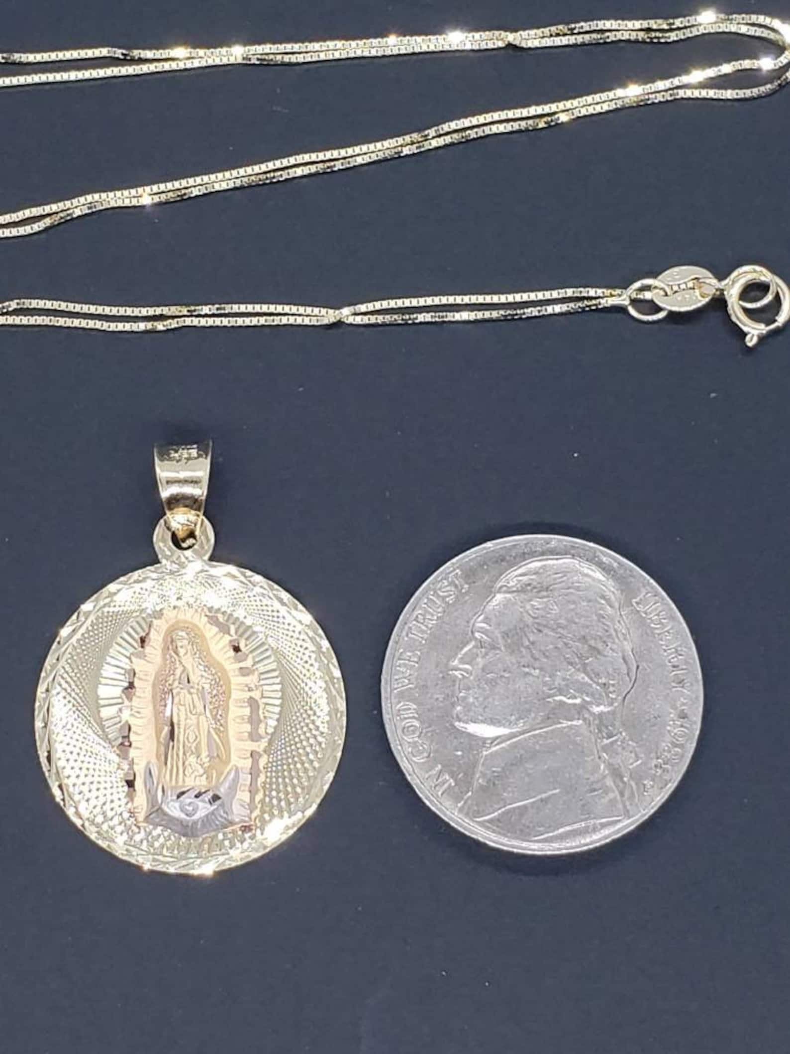 14K Solid Yellow Gold Virgin Mary Guadalupe 3D Yellow Color Charm ...