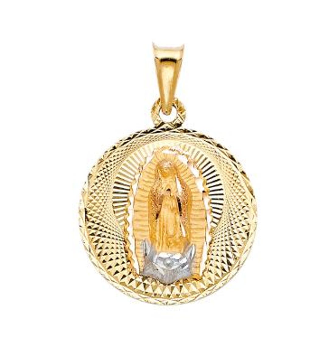 14K Solid Yellow Gold Virgin Mary Guadalupe 3D Yellow Color Charm ...