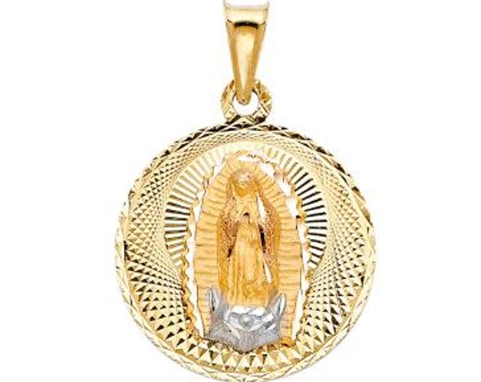 14K Solid Yellow Gold Virgin Mary Guadalupe 3D Yellow Color Charm Pendant 4 sizes Available