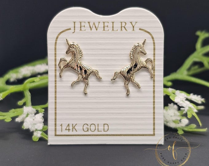 14K Real Yellow Gold •  Unicorn• Baby Screw Backs •  Earrings • Girls / Kids Earrings Diamond Cut Design • sold 1 Pair