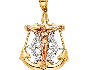 Avariah 14k Yellow Gold Mariner's Cross Pendant - 26mm Size, 1.16 Grams - Solid Gold Chain Not Included