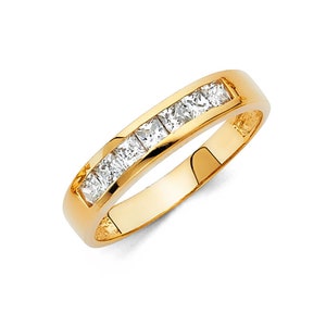 1.00 Ct Created Diamond  14K Solid Gold Mens Wedding Ring Princess Cut  Engagement Bands Men's women's