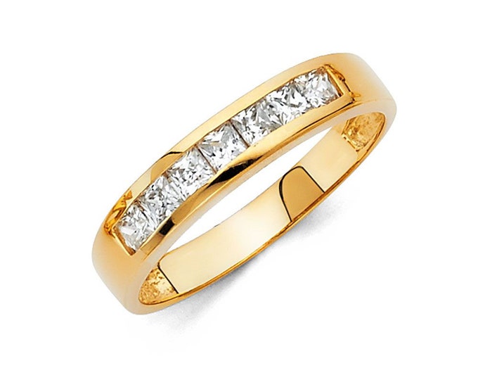 1.00 Ct Created Diamond  14K Solid Gold Mens Wedding Ring Princess Cut  Engagement Bands Men's women's