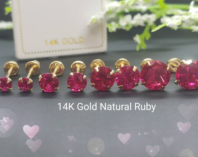 Genuine Real Natural Ruby • 3.00 - 6.00 mm • Screw Back •  14K GOLD •  Light Setting Prong • July Birthstone  Earrings •