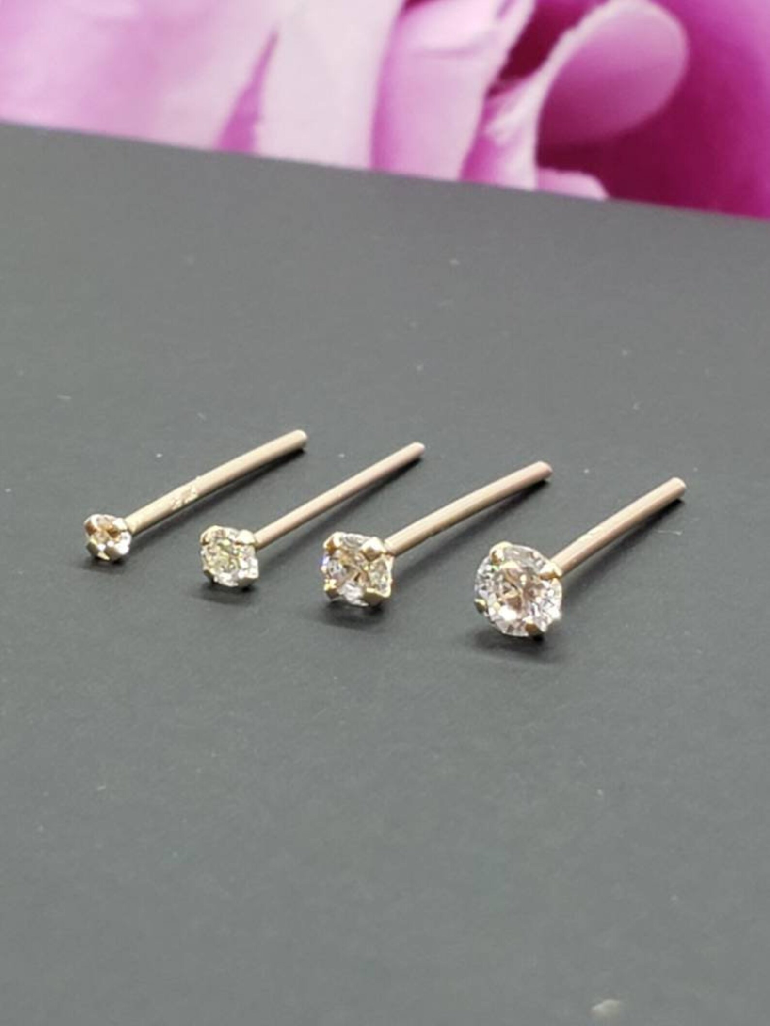 14K Solid Yellow Gold Straight Bar Nose Stud Diamond Nose Etsy