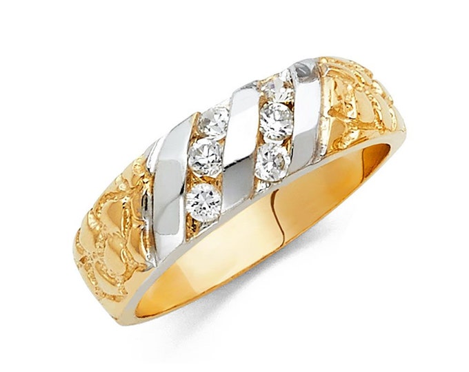Nugget style 14K Solid Gold Mens Wedding Ring Solitaire Round Cut  Engagement Bands