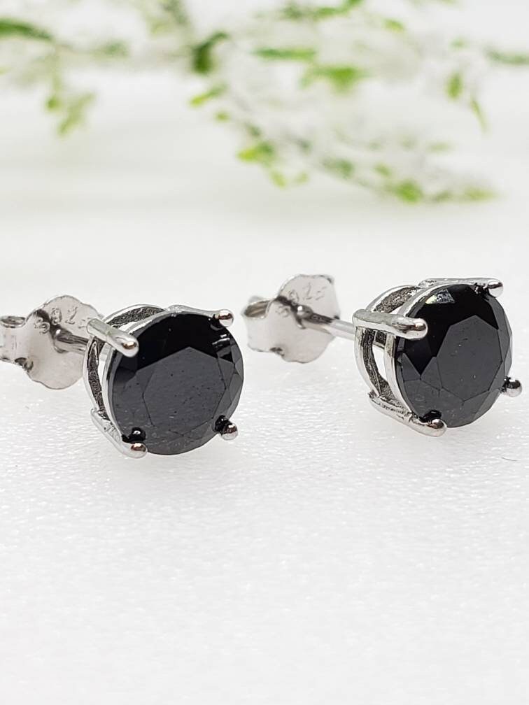 Marked Solid Sterling Silver 10mm Round Black Onyx Stud Earrings