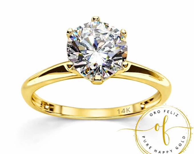 1.5 Ct 14K Solid Gold Cathedral Round Solitaire Engagement Propose Promise Ring