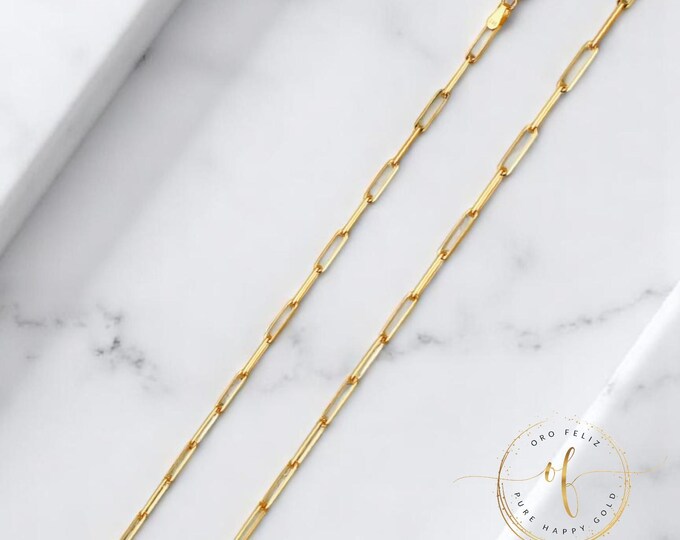 SOLID 14K Gold Paper Clip  2.70mm Bracelet 7.5" inches  or Necklace 16-24" Inches Chain.