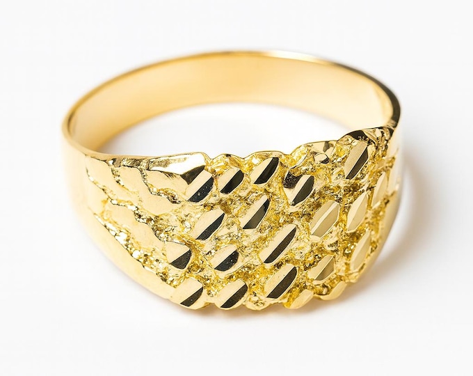Mens  10K Yellow GOLD Square Small Nugget Ring 11x11mm  only 2.30 Grams