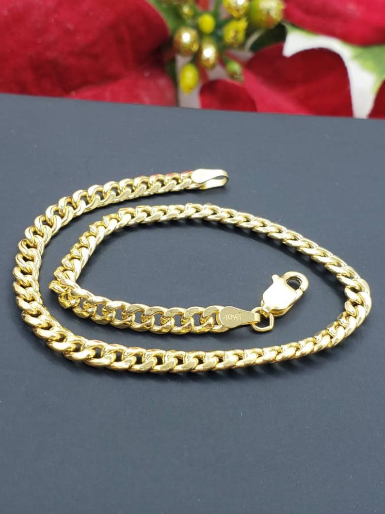 10K Yellow Gold 3.70 mm Miami Cuban Link Chain Bracelet Mens Womens, 7-10 inches Anklet. image 1