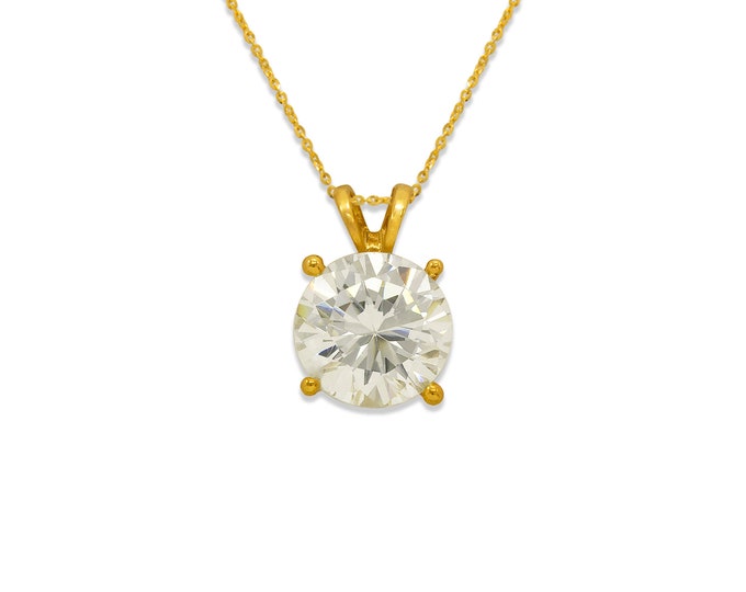 Moissanite VVS DEF 14K Solid Gold Solitaire Pendant Genuine Gold with Moissanite 5mm - 9mm with Box Chain 14K Solid gold 18 Inches