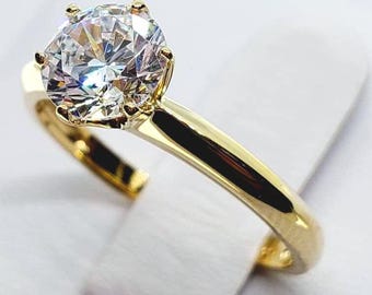 1.5 Ct 14K Solid Gold Cathedral Round Solitaire Engagement Propose Promise Ring