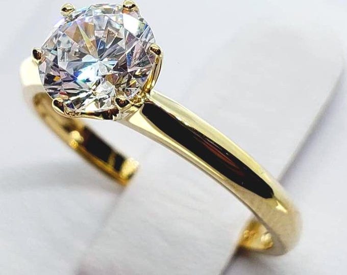 1.5 Ct 14K Solid Gold Cathedral Round Solitaire Engagement Propose Promise Ring