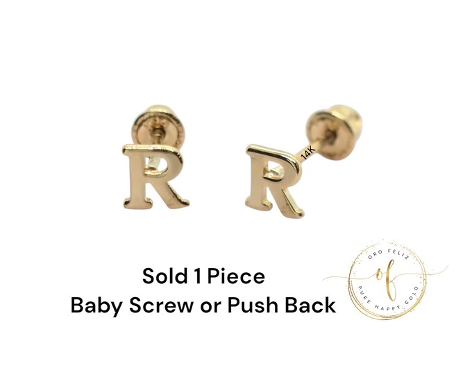 1-piece Mix Match 14K Real Gold • Earring Initial •  Baby Screw Backing or Push Backing •