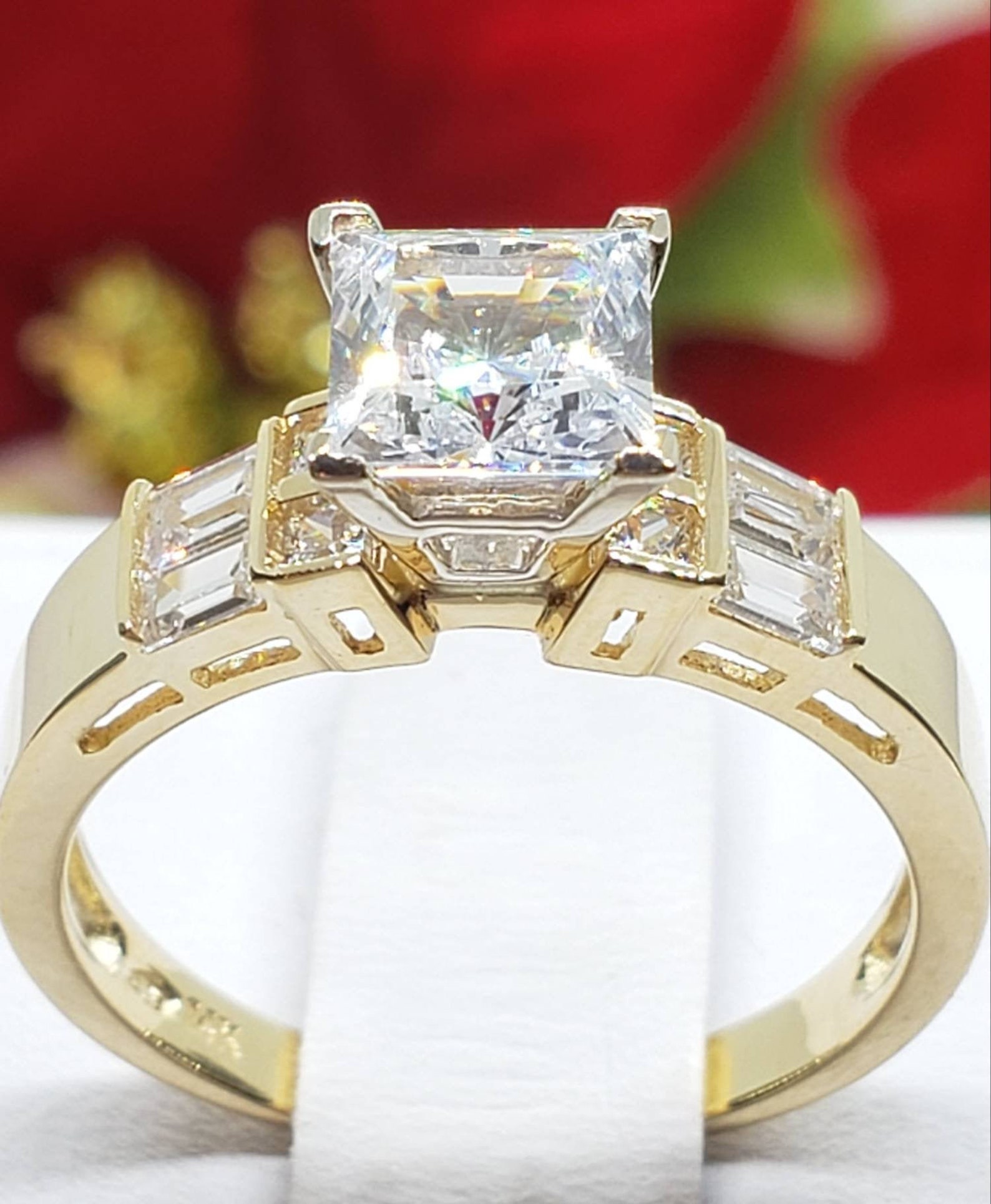 2.25ct 14K Solid Gold Cathedral Princess Cut Side Stones - Etsy