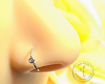 14K REAL Gold Snug Fitting Solid Gold Hoop Nose Cartilage, Dainty Hoop with Bezel Round 2.00mm with outer dimension available 6mm 8 mm 10 mm