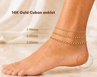 Real 14K Yellow Gold Italian 1.90mm 2.40mm 3.50 mm or 4.40 mm  Curb Chain Link Anklet  9 " or 10 " Inches.