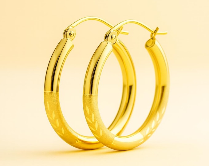 3MM Thick Hoop 14K Gold Budded Diamond Cut Hoop Earrings From 15mm to 45 mm sold 1 pair.