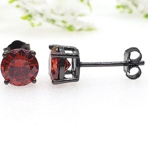 Solid 925 Sterling Silver Garnet CZ's or Genuine Natural Garnet Gemstone Solitaire Stud Post Earrings Round Mens Womens Earrings