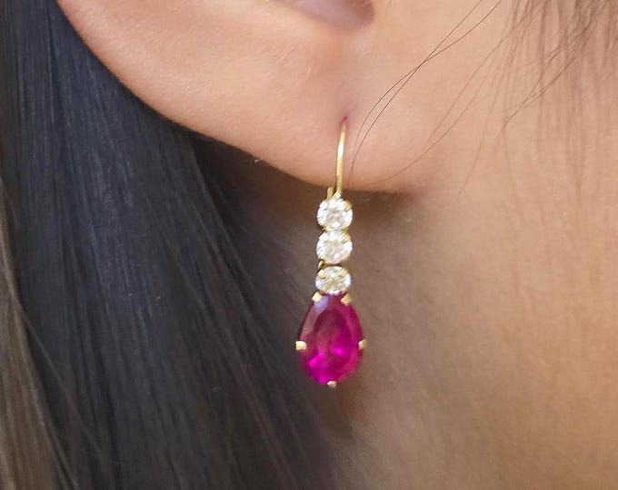 Pear Shape 6x9mm 14K Yellow Gold Earrings Hoops • Lever Back Hoop • 8.00 mm x 12.00 mm • Girl / Women's Earrings •
