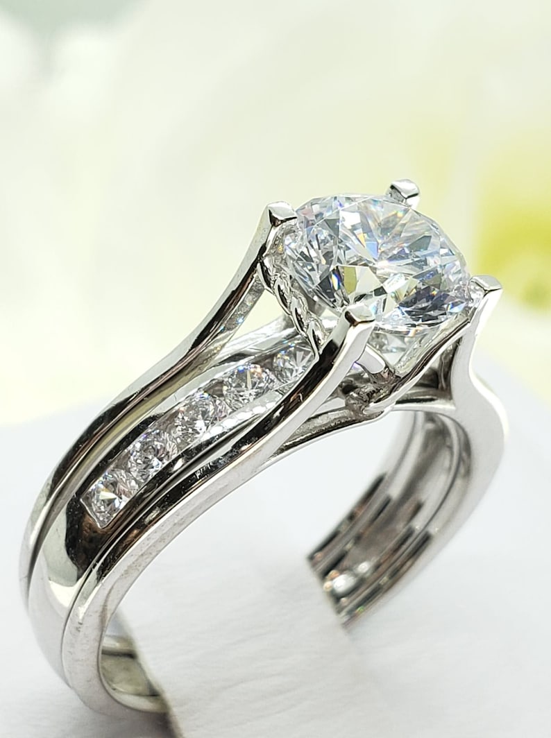 2.75 Ct 14K Real Gold Trellis Round Engagement Promise 2 Ring Matching Band