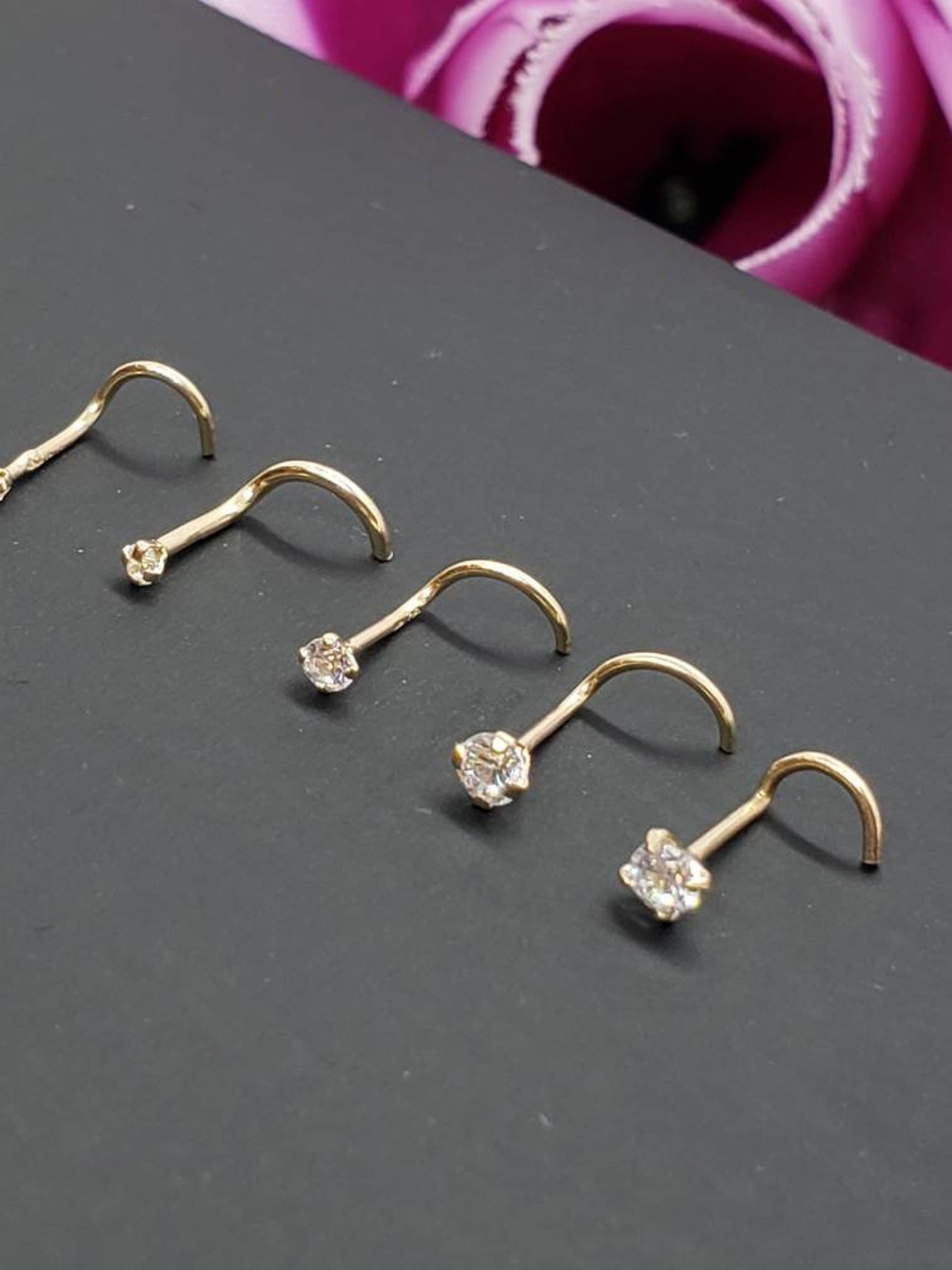 14K Solid Yellow Gold Curve Bar Nose Stud Diamond Nose | Etsy