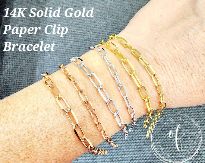 14K Real Gold Paper Clip Forzata Paper Clip Bracelet In 3.50mm or 4.00 MM 7 inches Available  in 3 Colors Women's Bracelet.