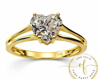 1.00 Ct 14K Real Gold Heart Solitaire Engagement Anniversary  Wedding Bridal Propose Ring