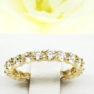 Created Diamond 14K Real Gold Round Eternity Endless Wedding Anniversary Ring Band