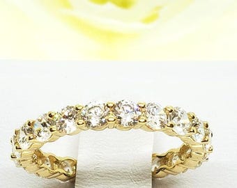 Created Diamond 14K Real Gold Round Eternity Endless Wedding Anniversary Ring Band