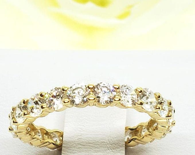 Created Diamond 14K Real Gold Round Eternity Endless Wedding Anniversary Ring Band