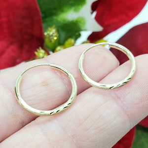 14k Solid Gold • 1.50 mm / 2.00 mm  Diamond DC Cut Circle Hoop Earrings  •  Endless Closure  • 15 mm - 65 mm •  2 Colors available