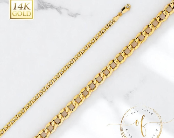 Real 14K Gold Hollow Cuban Chain  2.00mm - 6.70 mm  Mens Women 16 " -24 "