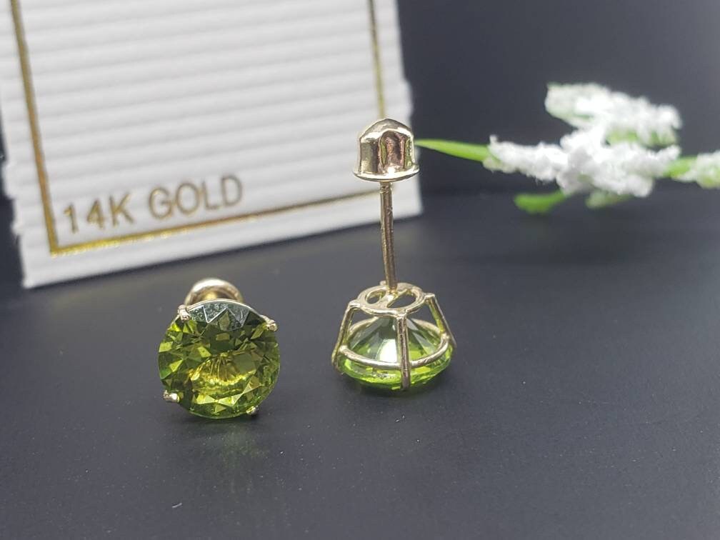 14K Solid Gold Peridot Earring August Birthstone Colors Screw