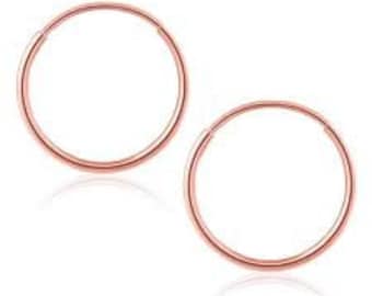 14k Real Gold •  1.20 mm  Plain Hoops Simple Sleeper Earrings Solid Gold Hoop Earrings •  Gold Hoops • Endless Hoop 10mm - 16mm •