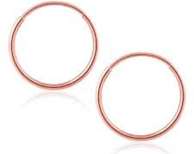 14k Real Gold •  1.20 mm  Plain Hoops Simple Sleeper Earrings Solid Gold Hoop Earrings •  Gold Hoops • Endless Hoop 10mm - 16mm •