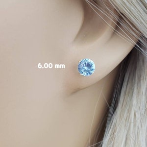 14K Solid Gold Aquamarine Earring March Birthstone Colors Screw Backing Earring with 4 Prong Setting image 6