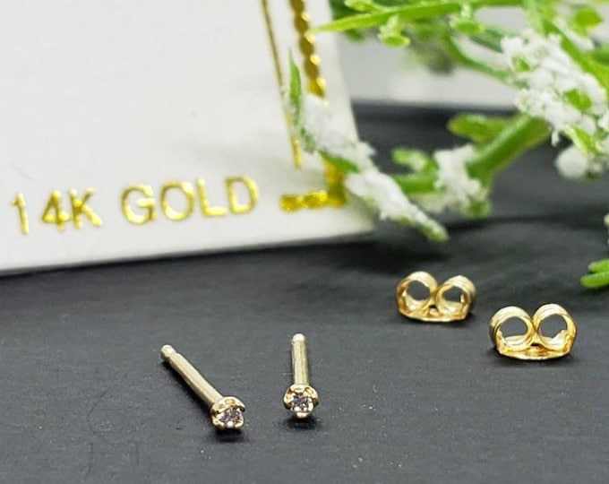 14K Solid Gold , 1.00 mm - 2.00 mm Teeny Tiny dainty Small minimalist Tragus cartilage ear lobes earrings studs